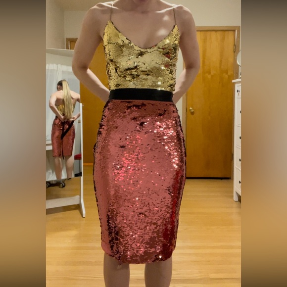 Pink & Gold Sequinned Marciano Party Dress - Picture 10 of 13